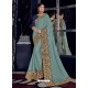 Aqua Grey Bright Georgette Heavy Embroidered Party Wear Saree