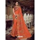 Orange Bright Georgette Heavy Embroidered Party Wear Saree