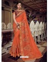 Orange Bright Georgette Heavy Embroidered Party Wear Saree