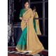 Beige And Teal Two Tone Silk Fabrics Heavy Embroidered Party Wear Saree