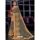 Dull Grey Silk Fabrics Heavy Embroidered Party Wear Saree