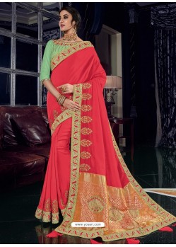 Crimson Silk Fabrics Heavy Embroidered Party Wear Saree