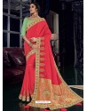 Crimson Silk Fabrics Heavy Embroidered Party Wear Saree