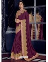 Purple Silk Fabrics Heavy Embroidered Party Wear Saree