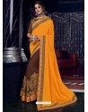 Orange And Brown Two Tone Silk Fabrics Heavy Embroidered Party Wear Saree