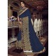 Navy Blue Silk Fabrics Heavy Embroidered Party Wear Saree