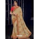 Light Beige Silk Fabrics Heavy Embroidered Party Wear Saree