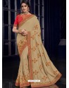 Light Beige Silk Fabrics Heavy Embroidered Party Wear Saree