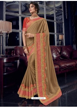 Camel Bright Georgette Heavy Embroidered Party Wear Saree