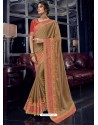 Camel Bright Georgette Heavy Embroidered Party Wear Saree