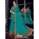 Turquoise Two Tone Silk Fabrics Heavy Embroidered Party Wear Saree