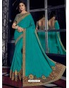 Turquoise Two Tone Silk Fabrics Heavy Embroidered Party Wear Saree