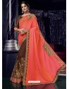 Dark Peach And Brown Two Tone Silk Fabrics Embroidered Party Wear Saree