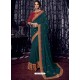 Tealblue Silk Fabrics Heavy Embroidered Party Wear Saree