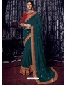 Tealblue Silk Fabrics Heavy Embroidered Party Wear Saree