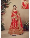 Modern Red Velvet Heavy Embroidered Bridal Lehenga Choli