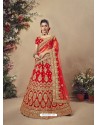 Charming Red Velvet Heavy Embroidered Bridal Lehenga Choli