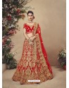 Attractive Red Velvet Heavy Embroidered Bridal Lehenga Choli