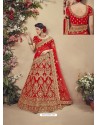 Spectacular Red Velvet Heavy Embroidered Bridal Lehenga Choli