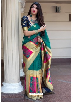 Teal Banarasi Silk Weaving Patola Silk Designer Saree