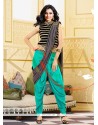 Ombre Black And Sea Green Raw Silk Patiala Suit
