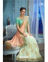 Light Orange And Sea Green Two Tone Silk Embroidered Party Wear Saree