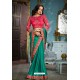 Teal Two Tone Silk Embroidered Party Wear Saree