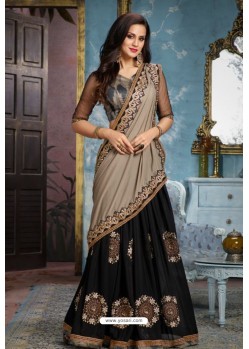 Grey And Black Two Tone Silk Embroidered Party Wear Saree