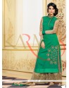 Elegant Green Raw Silk And Embroidery Palazzo Suit