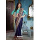 Navy Blue Two Tone Silk Embroidered Party Wear Saree