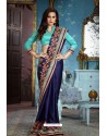 Navy Blue Two Tone Silk Embroidered Party Wear Saree