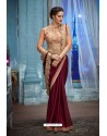 Maroon Two Tone Silk Embroidered Party Wear Saree