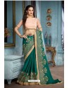 Dark Green Two Tone Silk Embroidered Party Wear Saree