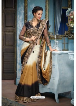 Multi Colour Two Tone Silk Embroidered Party Wear Saree