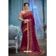 Deep Wine Two Tone Silk Embroidered Party Wear Saree