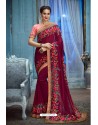 Deep Wine Two Tone Silk Embroidered Party Wear Saree