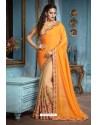 Yellow And Cream Two Tone Silk Embroidered Party Wear Saree