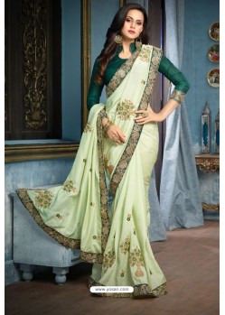 Sea Green Two Tone Silk Embroidered Party Wear Saree