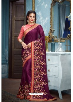 Purple Two Tone Silk Embroidered Party Wear Saree