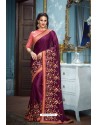 Purple Two Tone Silk Embroidered Party Wear Saree