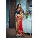 Yellow And Red Two Tone Silk Embroidered Party Wear Saree