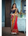 Yellow And Red Two Tone Silk Embroidered Party Wear Saree