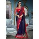 Navy And Red Two Tone Silk Embroidered Party Wear Saree