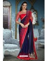 Navy And Red Two Tone Silk Embroidered Party Wear Saree