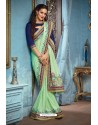 Pretty Sea Green Two Tone Silk Embroidered Party Wear Saree