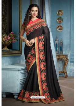 Black Two Tone Silk Embroidered Party Wear Saree