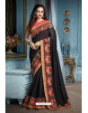 Black Two Tone Silk Embroidered Party Wear Saree