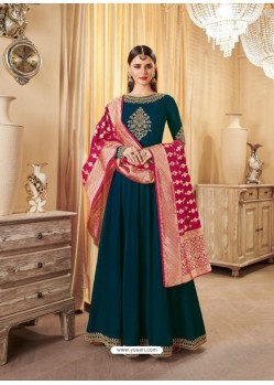 Teal Blue Georgette Embroidered Zari Worked Anarkali Suit