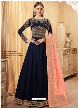 Navy Blue Georgette Embroidered Zari Worked Anarkali Suit