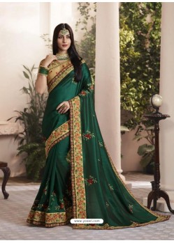 Dark Green Silk Fancy Georgette Designer Embroidered Saree